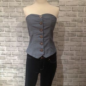 Vintage Button Down Stretch Tube Top Medium